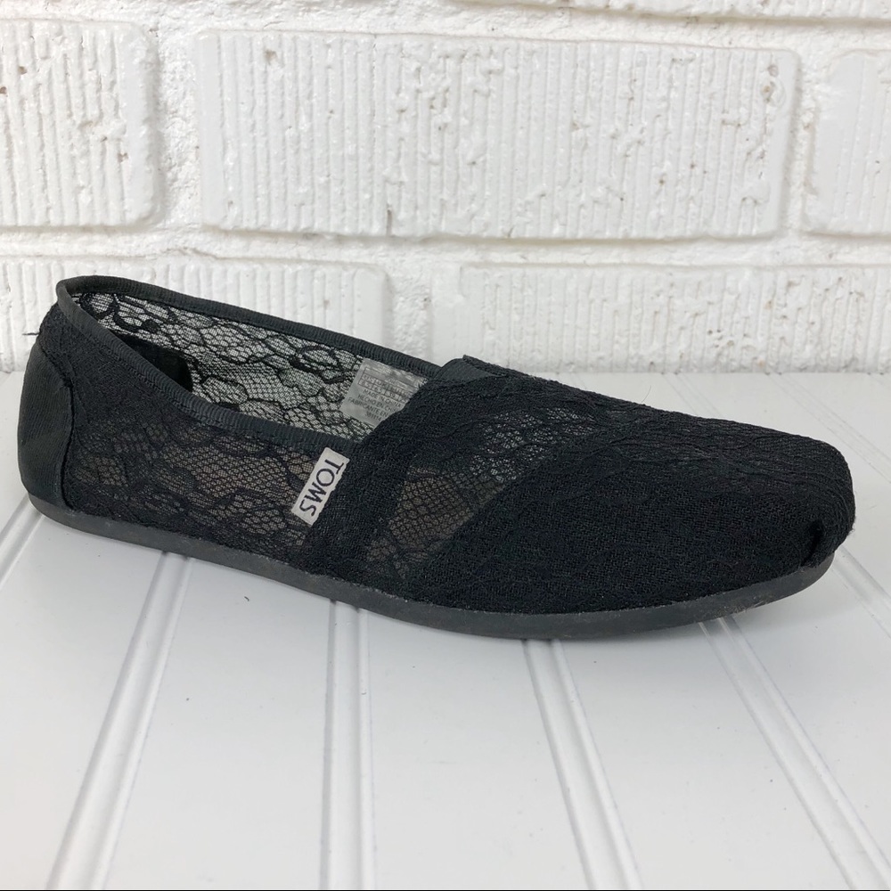 TOMS Black lace slip on flats 8.5
